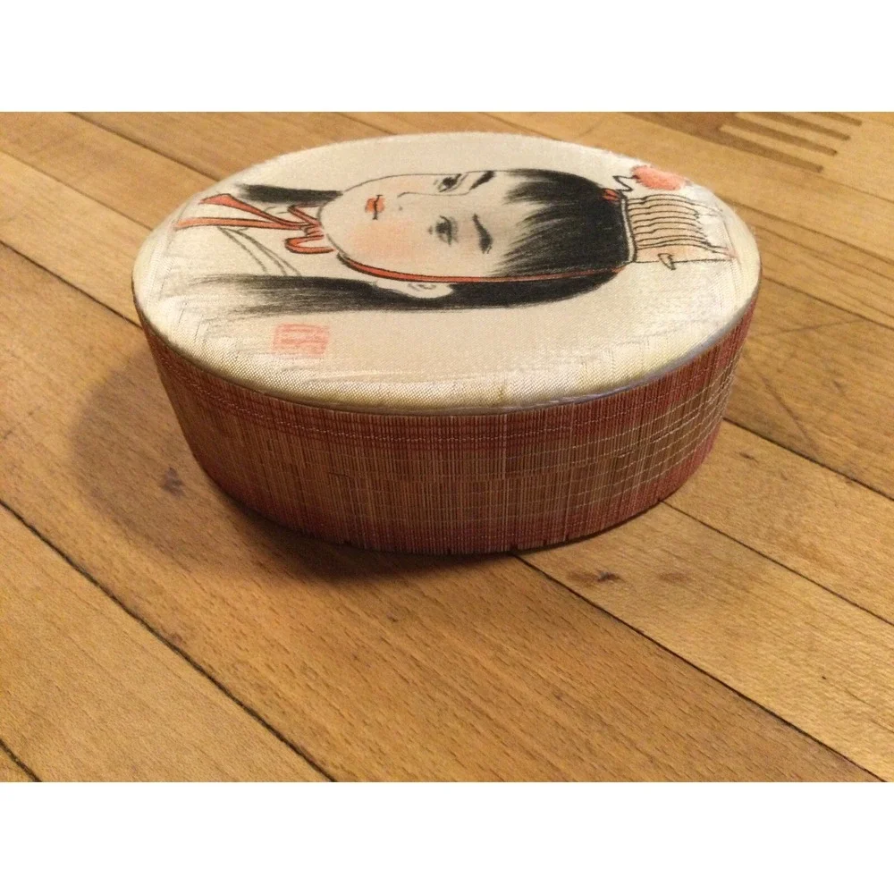 Vintage Japanese Hand Painted On Silk Jewelry Trinket Box